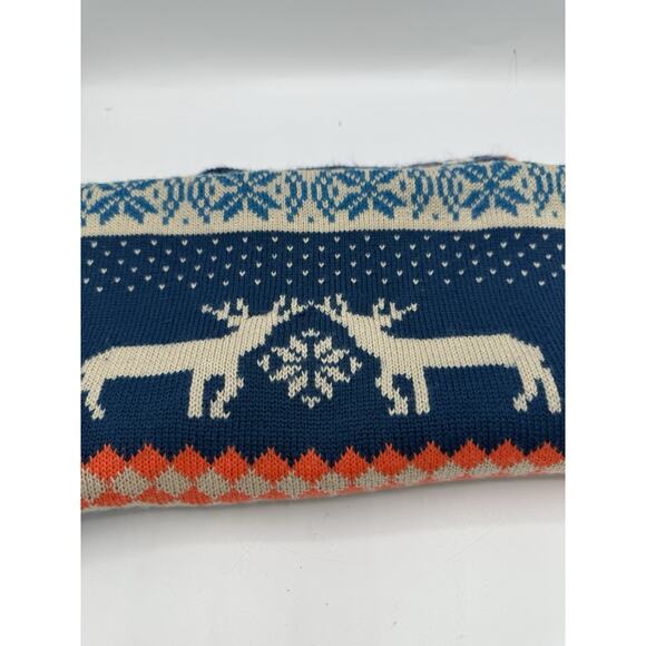 Jack Wills Fair Isle Knit Scarf Blue Red Cream Reindeer Snowflake Winter Wool - Picture 5 of 6